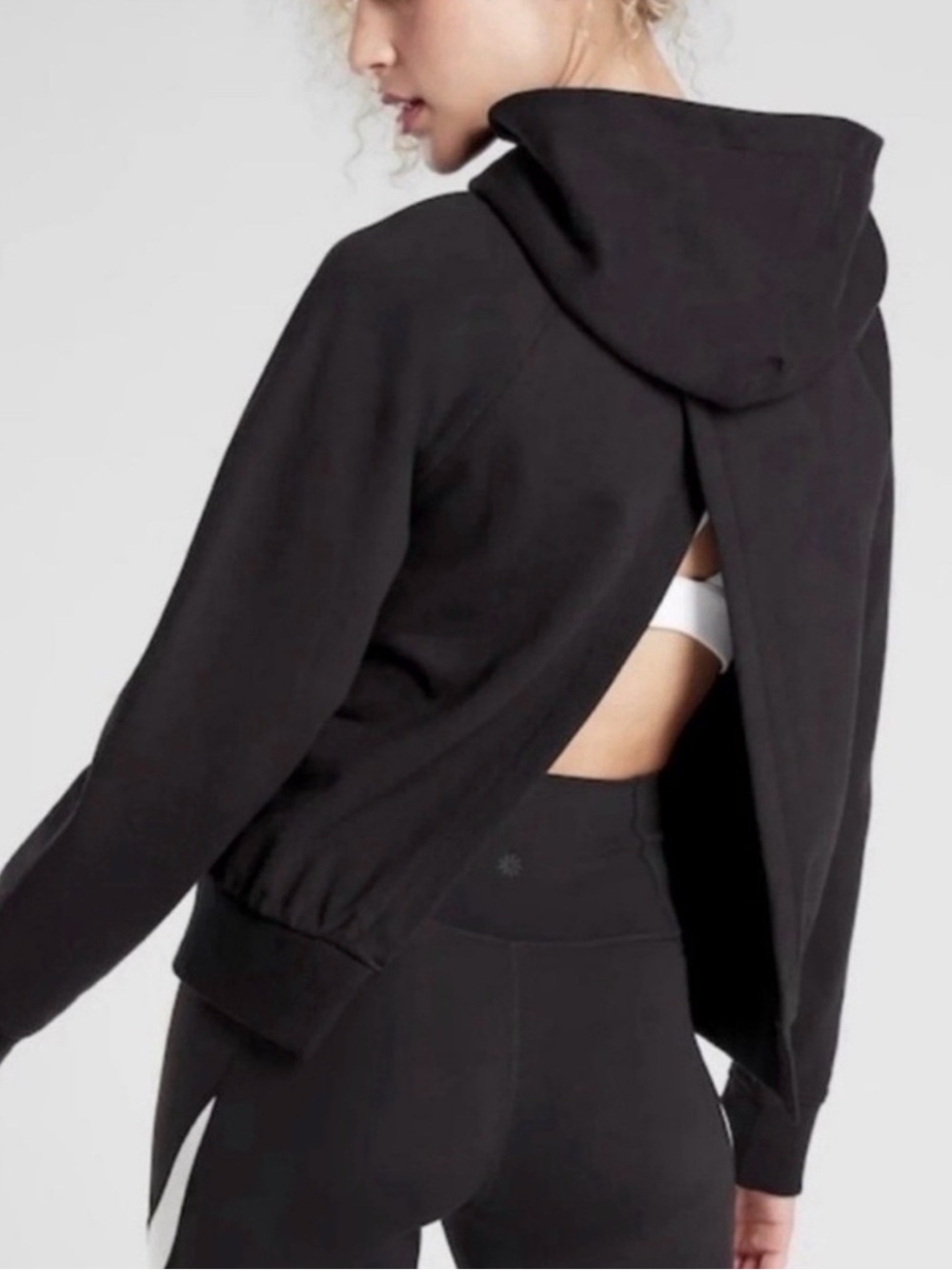 Athleta Moonrise Black Cotton Open-Back Hoodie